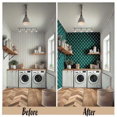 Papel de Parede Boho Estampado em Blocos, Estilo Asiático, Vinil Autoadesivo, Revestimento DIY para Quarto e Sala - Azul - S4Sassy 63,5 cm (L) × 609,6 cm (C) / Azul - Vinil Liso