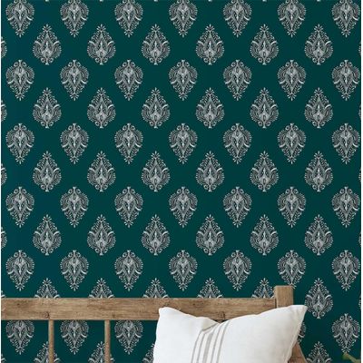 Papel de Parede Boho Estampado em Blocos, Estilo Asiático, Vinil Autoadesivo, Revestimento DIY para Quarto e Sala - Azul - S4Sassy 63,5 cm (L) × 609,6 cm (C) / Azul - Vinil Liso