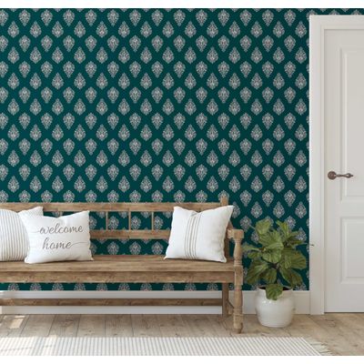 Papel de Parede Boho Estampado em Blocos, Estilo Asiático, Vinil Autoadesivo, Revestimento DIY para Quarto e Sala - Azul - S4Sassy 63,5 cm (L) × 609,6 cm (C) / Azul - Vinil Liso