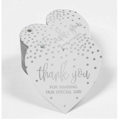 Obrigado por Compartilhar Nosso Dia Especial-Chá Noiva/Bebê/Aposentadoria/Casamento/Aniversário-Etiqueta Metalizada de Garrafa - Inkdotpot 100 Etiquetas Metalizadas / Branco - Prata