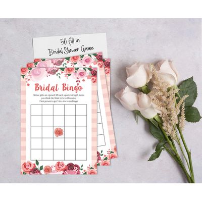 50 Cartões Florais para Chá de Noiva e Despedida de Solteira, em Lote, Quadrados em Branco, Preenchíveis, Ideias de Presente - Inkdotpot 12,7 Cm × 17,78 Cm / Branco - Bingo da Noiva
