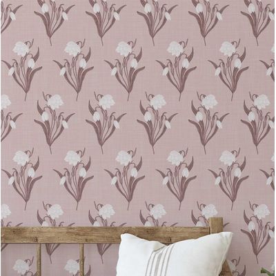 Papel de Parede Autoadesivo Estampa Snowdrop Branca, Vinílico Impermeável Removível Rosa para Inquilinos, Quarto e Sala de Jantar - S4sassy 63,5 cm (L) × 152,4 cm (C) / Rosa - Vinil Liso