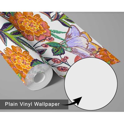 Revestimento de Parede Autoadesivo Removível, Estampa Floral Folk Chique Laranja para Banheiro e Lavanderia, Vinil - S4Sassy 63,5 cm (L) × 609,6 cm (C) / Laranja - Vinil Texturizado