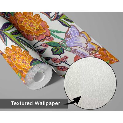 Revestimento de Parede Autoadesivo Removível, Estampa Floral Folk Chique Laranja para Banheiro e Lavanderia, Vinil - S4Sassy 63,5 cm (L) × 609,6 cm (C) / Laranja - Vinil Texturizado