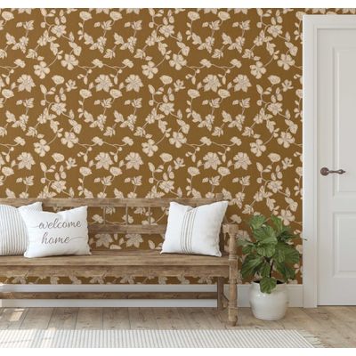 Papel de Parede Autoadesivo Removível Floral Esboçado, Mural Instantâneo Marrom para Quarto, Banheiro, Lavanderia, Closet - S4Sassy 63,5 cm (L) × 152,4 cm (C) / Marrom - Vinil Liso