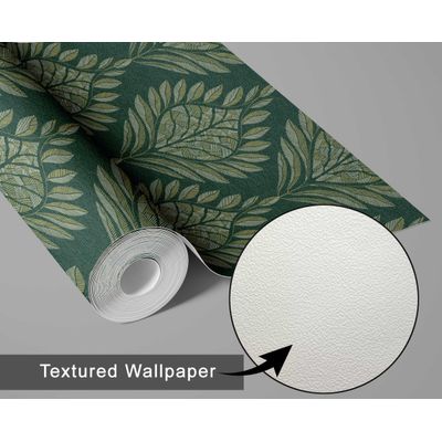Papel de Parede Motivo de Folhas, Estilo Asiático, Vinílico Autoadesivo, Decorativo Fácil DIY para Quarto, Sala e Ambientes, Verde - S4Sassy 63,5 cm (L) × 152,4 cm (C) / Verde - Vinil Texturizado