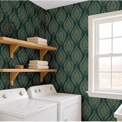 Papel de Parede Motivo de Folhas, Estilo Asiático, Vinílico Autoadesivo, Decorativo Fácil DIY para Quarto, Sala e Ambientes, Verde - S4Sassy 63,5 cm (L) × 152,4 cm (C) / Verde - Vinil Texturizado