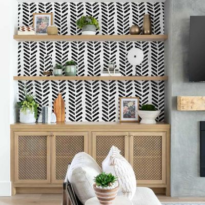 Papel de Parede Vinílico Autocolante Impermeável, Estampa Geométrica Desgastada, Preto, Removível para Quartos, Salas e Locação - S4Sassy 63,5 cm (L) × 152,4 cm (C) / Preto - Vinil Texturizado