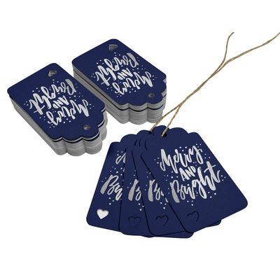 Etiquetas Pendentes Metalizadas para Garrafas de Natal 'Feliz e Brilhante' - Inkdotpot 100 Etiquetas Metalizadas / Azul - Prata