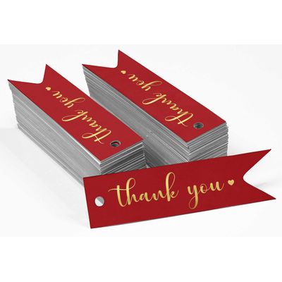 Tag de Papel 'Obrigado' para Lembrancinha de Chá de Noiva com Foil para Pendurar - Inkdotpot 50 Etiquetas Metalizadas / Vermelho - Prata