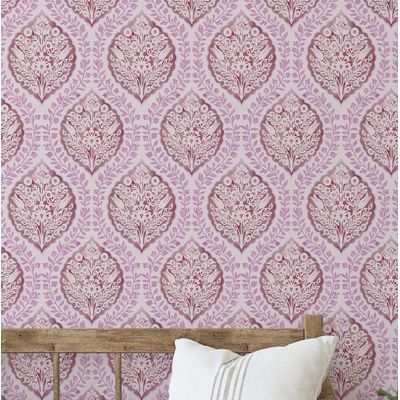 Papel de Parede Floral Estilo Asiático Vinil Autoadesivo Decorativo Aplicação Fácil para Quarto e Sala - Rosa - S4Sassy 63,5 cm (L) × 152,4 cm (C) / Rosa - Vinil Texturizado