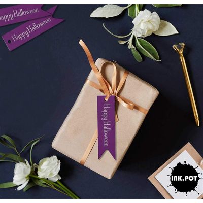 Etiquetas de Papel Metalizado 'Feliz Halloween' para Lembrancinhas de Halloween - Inkdotpot 50 Etiquetas Metalizadas / Roxo - Prata