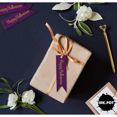 Etiquetas de Papel Metalizado 'Feliz Halloween' para Lembrancinhas de Halloween - Inkdotpot 50 Etiquetas Metalizadas / Roxo - Prata