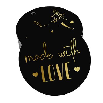 Etiqueta de Papel Metalizado com Texto 'Made With Love' para Lembrancinha de Pendurar - Inkdotpot 100 Etiquetas Metalizadas / Preto - Dourado
