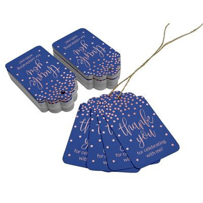 Etiquetas Pendentes de Papel Metalizado Obrigado por Celebrar Comigo para Lembrancinhas de Aniversário - Inkdotpot 50 Etiquetas Metalizadas / Azul - Ouro Rosé