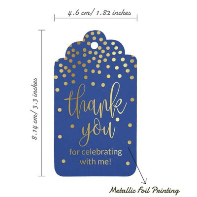 Etiquetas Pendentes de Papel Metalizado Obrigado por Celebrar Comigo para Lembrancinhas de Aniversário - Inkdotpot 50 Etiquetas Metalizadas / Azul - Ouro Rosé