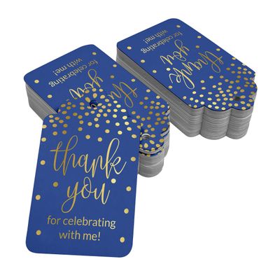Etiquetas Pendentes de Papel Metalizado Obrigado por Celebrar Comigo para Lembrancinhas de Aniversário - Inkdotpot 50 Etiquetas Metalizadas / Azul - Ouro Rosé