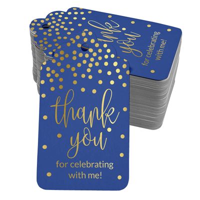 Etiquetas Pendentes de Papel Metalizado Obrigado por Celebrar Comigo para Lembrancinhas de Aniversário - Inkdotpot 50 Etiquetas Metalizadas / Azul - Ouro Rosé