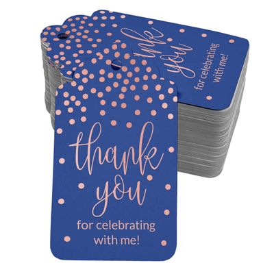 Etiquetas Pendentes de Papel Metalizado Obrigado por Celebrar Comigo para Lembrancinhas de Aniversário - Inkdotpot 50 Etiquetas Metalizadas / Azul - Ouro Rosé