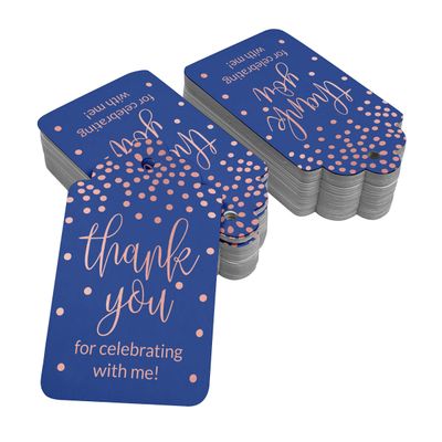 Etiquetas Pendentes de Papel Metalizado Obrigado por Celebrar Comigo para Lembrancinhas de Aniversário - Inkdotpot 50 Etiquetas Metalizadas / Azul - Ouro Rosé