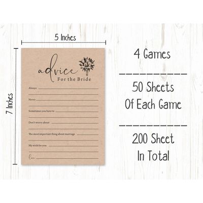 Pacote com 50 Cartões Rústicos de Papel Kraft Quadrados em Branco para Jogos, Chá de Noiva, Despedida de Solteira e Casamento - Inkdotpot 12,7 Cm × 17,78 Cm / Branco - Conjunto de 4