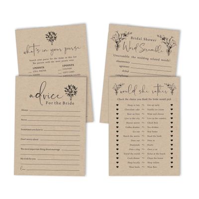 Pacote com 50 Cartões Rústicos de Papel Kraft Quadrados em Branco para Jogos, Chá de Noiva, Despedida de Solteira e Casamento - Inkdotpot 12,7 Cm × 17,78 Cm / Branco - Conjunto de 4