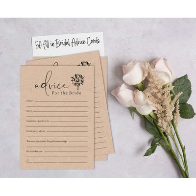 Pacote com 50 Cartões Rústicos de Papel Kraft Quadrados em Branco para Jogos, Chá de Noiva, Despedida de Solteira e Casamento - Inkdotpot 12,7 Cm × 17,78 Cm / Branco - Conjunto de 4