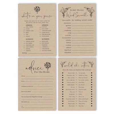 Pacote com 50 Cartões Rústicos de Papel Kraft Quadrados em Branco para Jogos, Chá de Noiva, Despedida de Solteira e Casamento - Inkdotpot 12,7 Cm × 17,78 Cm / Branco - Conjunto de 4