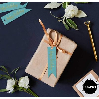Etiquetas de Papel Metalizado 'Happy Birthday' para Lembrancinhas - Inkdotpot 50 Etiquetas Metalizadas / Azul - Dourado