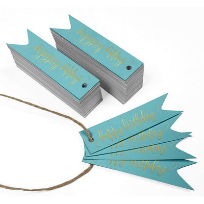 Etiquetas de Papel Metalizado 'Happy Birthday' para Lembrancinhas - Inkdotpot 50 Etiquetas Metalizadas / Azul - Dourado