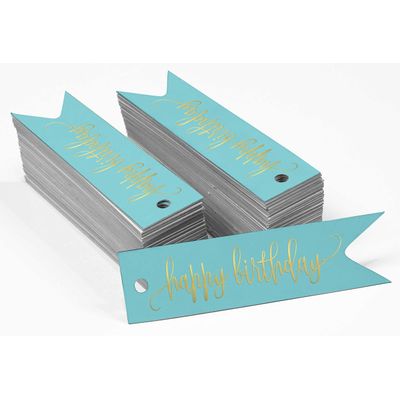 Etiquetas de Papel Metalizado 'Happy Birthday' para Lembrancinhas - Inkdotpot 50 Etiquetas Metalizadas / Azul - Dourado