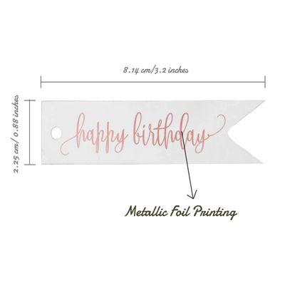 Etiquetas Pendentes de Garrafa 'Feliz Aniversário' Metalizadas para Lembrancinha - Inkdotpot 100 Etiquetas Metalizadas / Branco - Ouro Rosé
