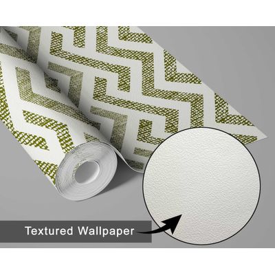 Papel de Parede Vinílico Autoadesivo Removível, Estampa Zigzag Impermeável, Verde, Quartos e Salas, Espaços para Inquilinos - S4Sassy 63,5 cm (L) × 152,4 cm (C) / Verde - Vinil Texturizado