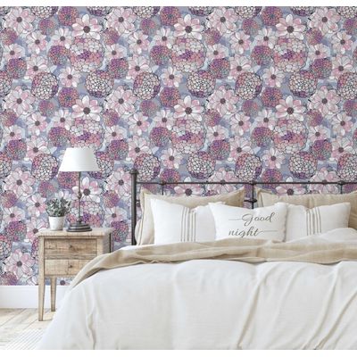 Papel de Parede Autoadesivo com Estampa Flor de Pêssego Pastel, Vinílico Impermeável, Rosa, Removível, Ideal para Quarto e Sala - S4sassy 63,5 cm (L) × 152,4 cm (C) / Rosa - Vinil Texturizado