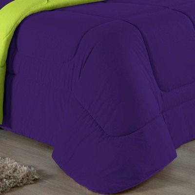 Kit Edredom Dupla Face + Jogo De Lençol Solteiro Nobre 4 Peças Malha 100% Algodão - Roxo / Pistache
