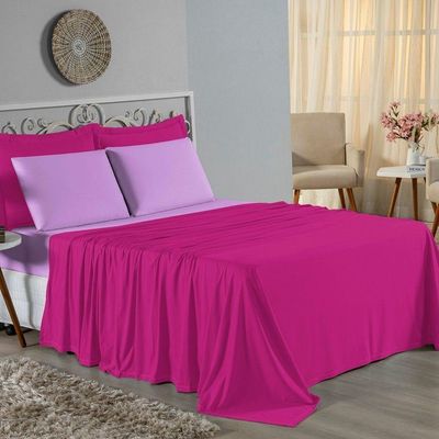 Jogo De Cama Solteiro Nobre 3 Peças Lençol Com Elástico De 30cm De Altura Malha 100% Algodão - Pink / Lilás