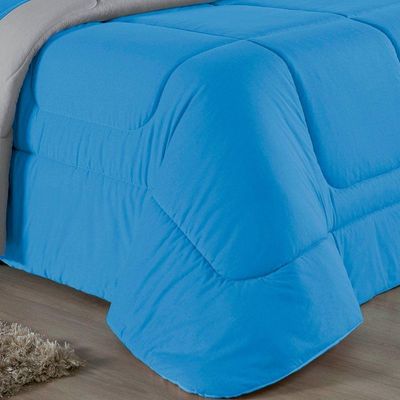 Kit Edredom Dupla Face + Jogo De Lençol Casal Viúva Nobre 6 Peças Malha 100% Algodão - Turquesa / Cinza