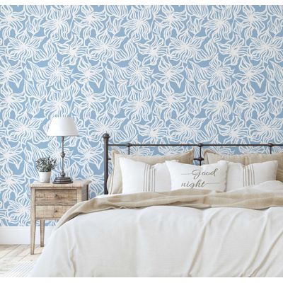 Papel Autoadesivo Vinílico Impermeável Azul Contemporâneo Removível com Arte Linear Floral para Paredes, Armários, Cômoda - S4sassy 63,5 cm (L) × 304,8 cm (C) / Azul - Vinil Liso