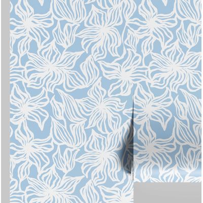 Papel Autoadesivo Vinílico Impermeável Azul Contemporâneo Removível com Arte Linear Floral para Paredes, Armários, Cômoda - S4sassy 63,5 cm (L) × 304,8 cm (C) / Azul - Vinil Liso