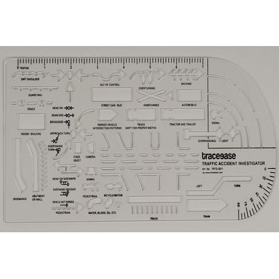 Estêncil para Investigador de Acidentes de Trânsito, Símbolos de Sinais, Régua Plástica Medidora 26 x 11,5 cm, Espessura 0,16 cm - Traceease Amarelo
