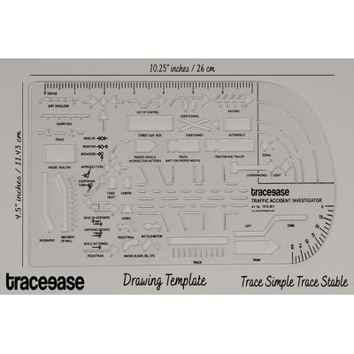 Estêncil para Investigador de Acidentes de Trânsito, Símbolos de Sinais, Régua Plástica Medidora 26 x 11,5 cm, Espessura 0,16 cm - Traceease Amarelo