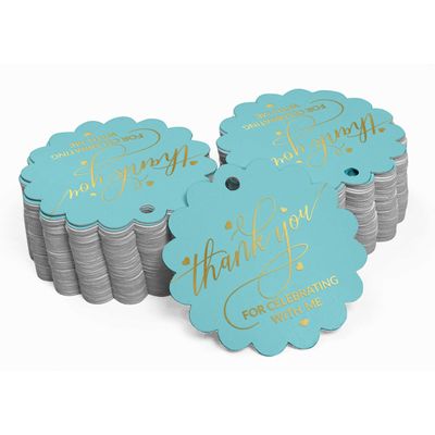 Etiqueta Pingente de Garrafa 'Obrigado por Celebrar Comigo' para Lembrancinha de Aniversário, Metalizado - Inkdotpot 100 Etiquetas Metalizadas / Azul - Dourado