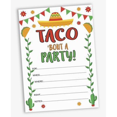 Pacote com 30 Convites 'Taco Bout' Fiesta, Convites para Preencher com Envelopes - Inkdotpot 12,7 Cm × 17,78 Cm / Preto