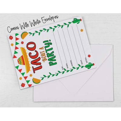 Pacote com 30 Convites 'Taco Bout' Fiesta, Convites para Preencher com Envelopes - Inkdotpot 12,7 Cm × 17,78 Cm / Preto