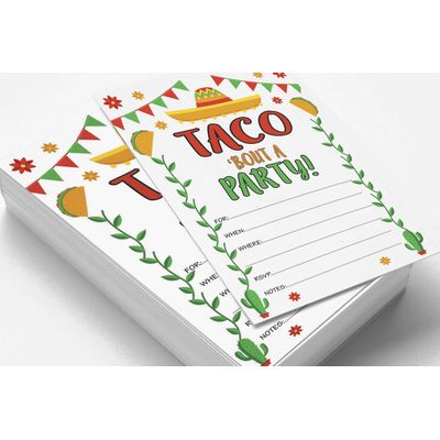 Pacote com 30 Convites 'Taco Bout' Fiesta, Convites para Preencher com Envelopes - Inkdotpot 12,7 Cm × 17,78 Cm / Preto