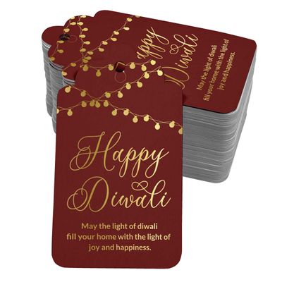 Etiquetas de Garrafa 'Feliz Diwali' Metalizadas para Lembrancinhas - Inkdotpot 100 Etiquetas Metalizadas / Vermelho - Ouro Rosé