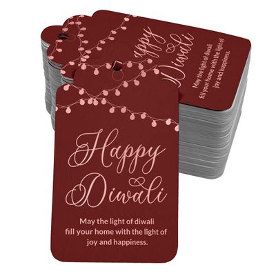 Etiquetas de Garrafa 'Feliz Diwali' Metalizadas para Lembrancinhas - Inkdotpot 100 Etiquetas Metalizadas / Vermelho - Ouro Rosé