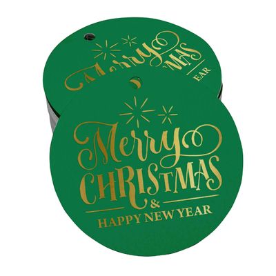 Etiquetas Pendentes de Papel Metalizado com Texto "Merry Christmas & Happy New Year" para Lembrancinhas - Inkdotpot 50 Etiquetas Metalizadas / Verde - Dourado