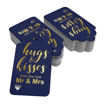 Abraços e Beijos da Nova Etiqueta Pendente de Garrafa de Casamento em Folha Metalizada para Lembrancinha - Inkdotpot 50 Etiquetas Metalizadas / Azul - Dourado