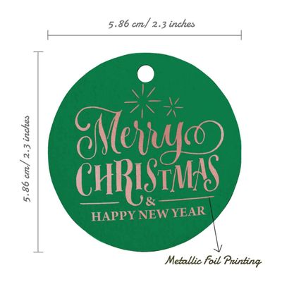 Etiquetas Pendentes de Papel Metalizado com Texto "Merry Christmas & Happy New Year" para Lembrancinhas - Inkdotpot 50 Etiquetas Metalizadas / Verde - Ouro Rosé